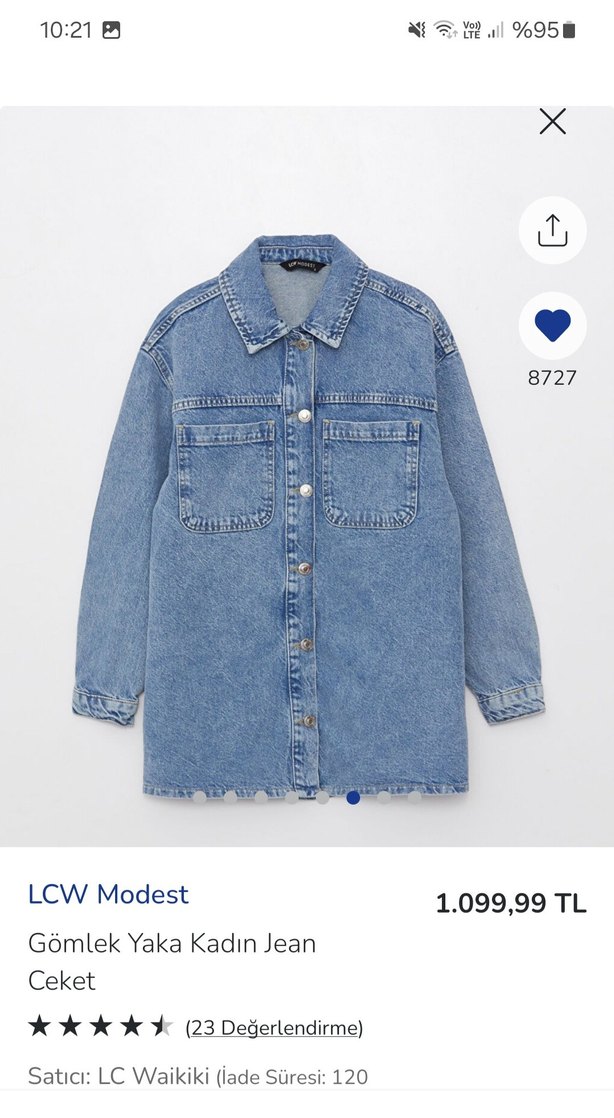 LCW Modest Kadın Gömlek Yaka Jean Ceket - Görsel 5