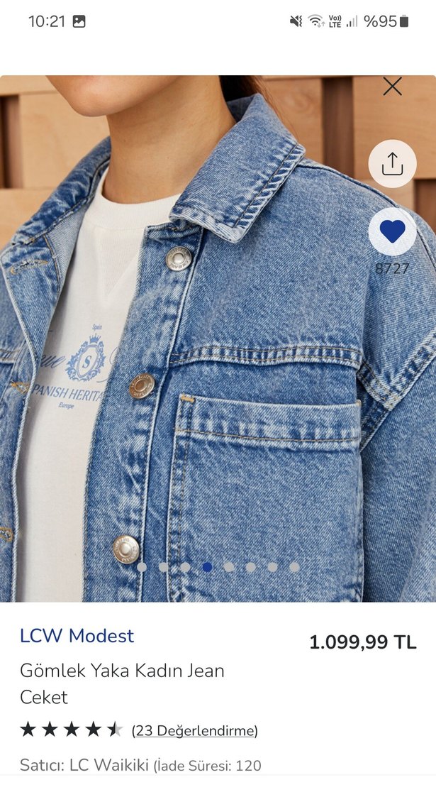 LCW Modest Kadın Gömlek Yaka Jean Ceket - Görsel 3