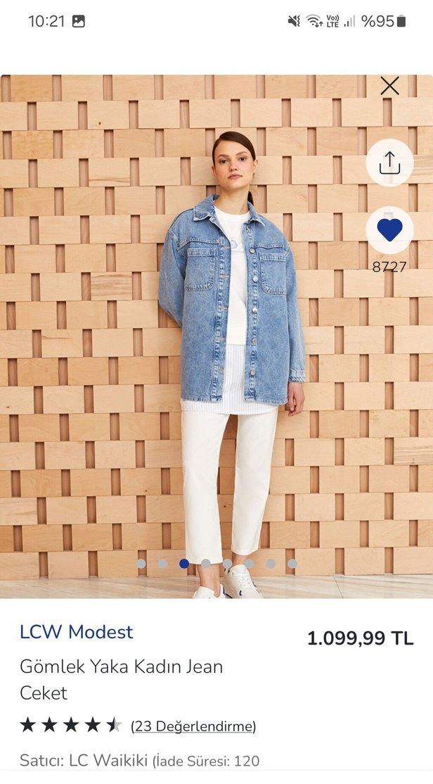 LCW Modest Kadın Gömlek Yaka Jean Ceket - Görsel 2