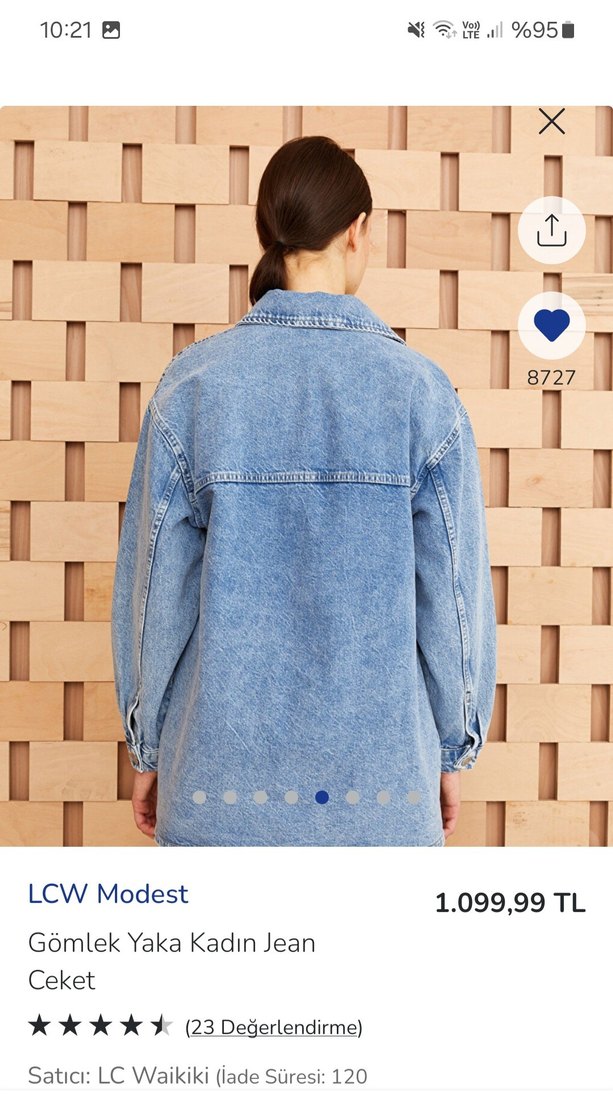 LCW Modest Kadın Gömlek Yaka Jean Ceket - Görsel 4