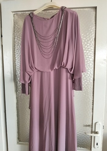 Mor Uzun Drapeli Kadın Abiye Elbise - Görsel 2
