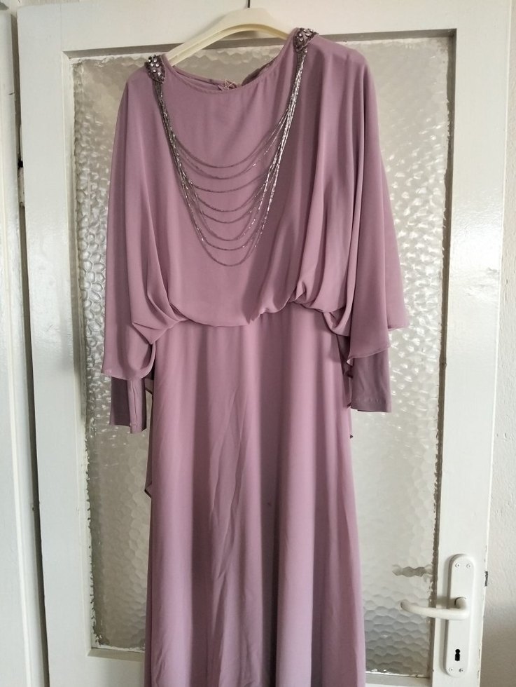 Mor Uzun Drapeli Kadın Abiye Elbise - Görsel 2