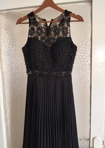 Diger Siyah Uzun Piliseli Straplez Kadın Abiye Elbise - Görsel 2