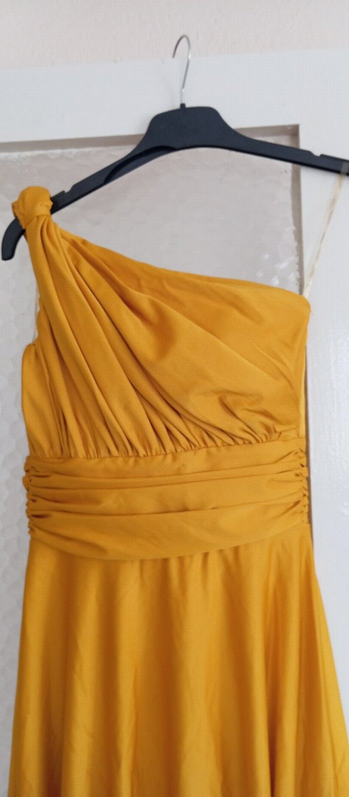 Sarı Uzun Drapeli Kadın Abiye Elbise - Görsel 3