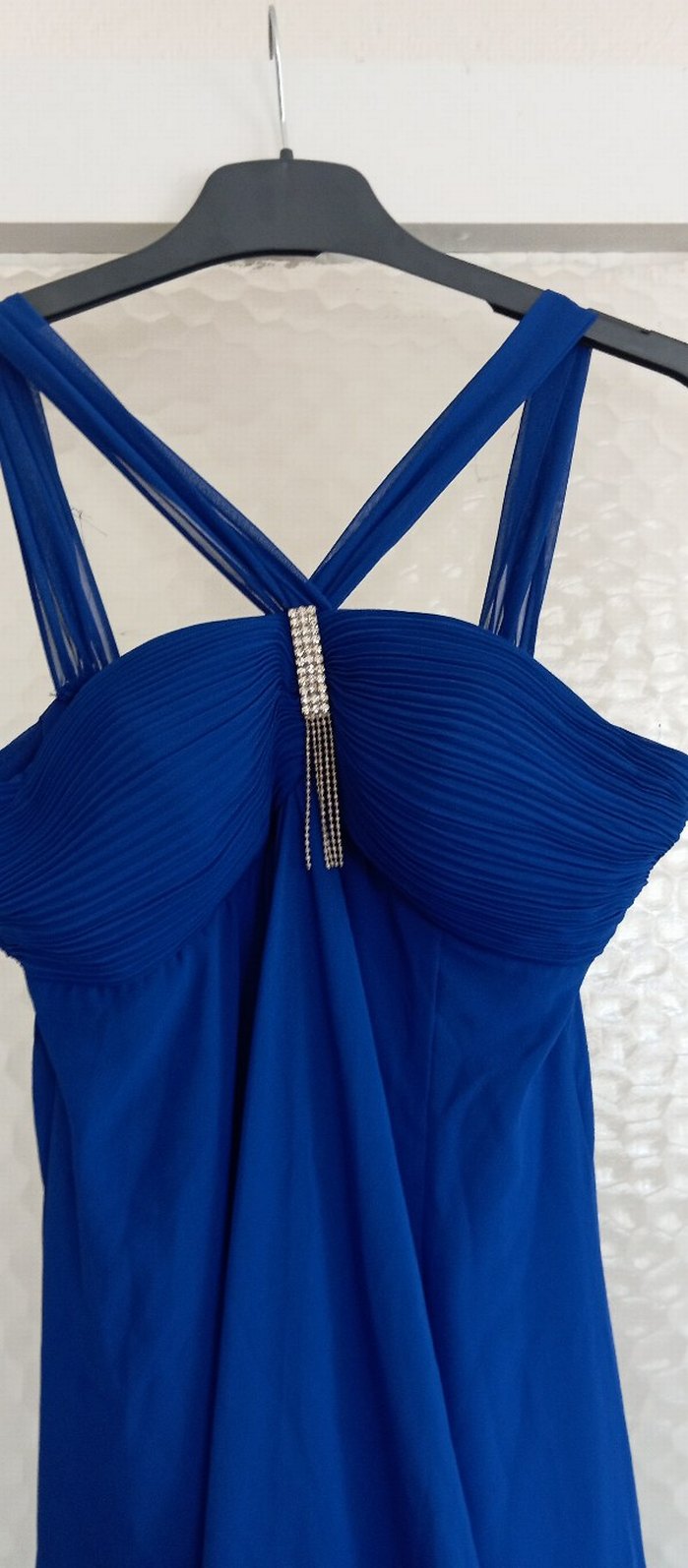 Mavi Uzun Drapeli Straplez Abiye Elbise - Görsel 2