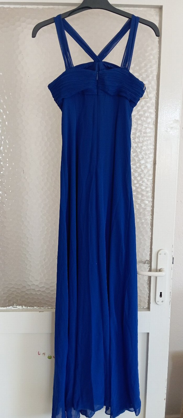 Mavi Uzun Drapeli Straplez Abiye Elbise - Görsel 3