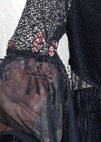 Dantel Detaylı Siyah Gotik mini  Abiye Elbise - Görsel 2