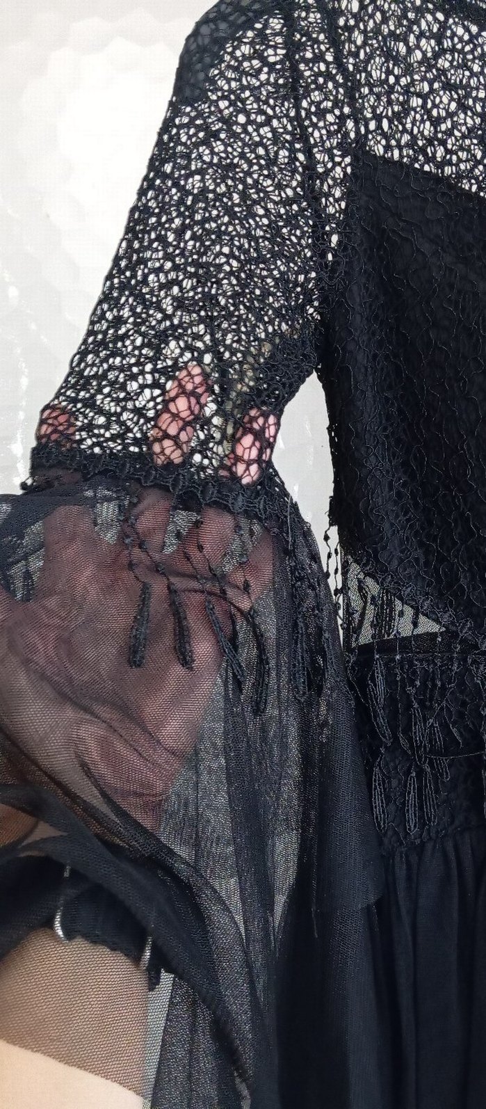 Dantel Detaylı Siyah Gotik mini  Abiye Elbise - Görsel 2