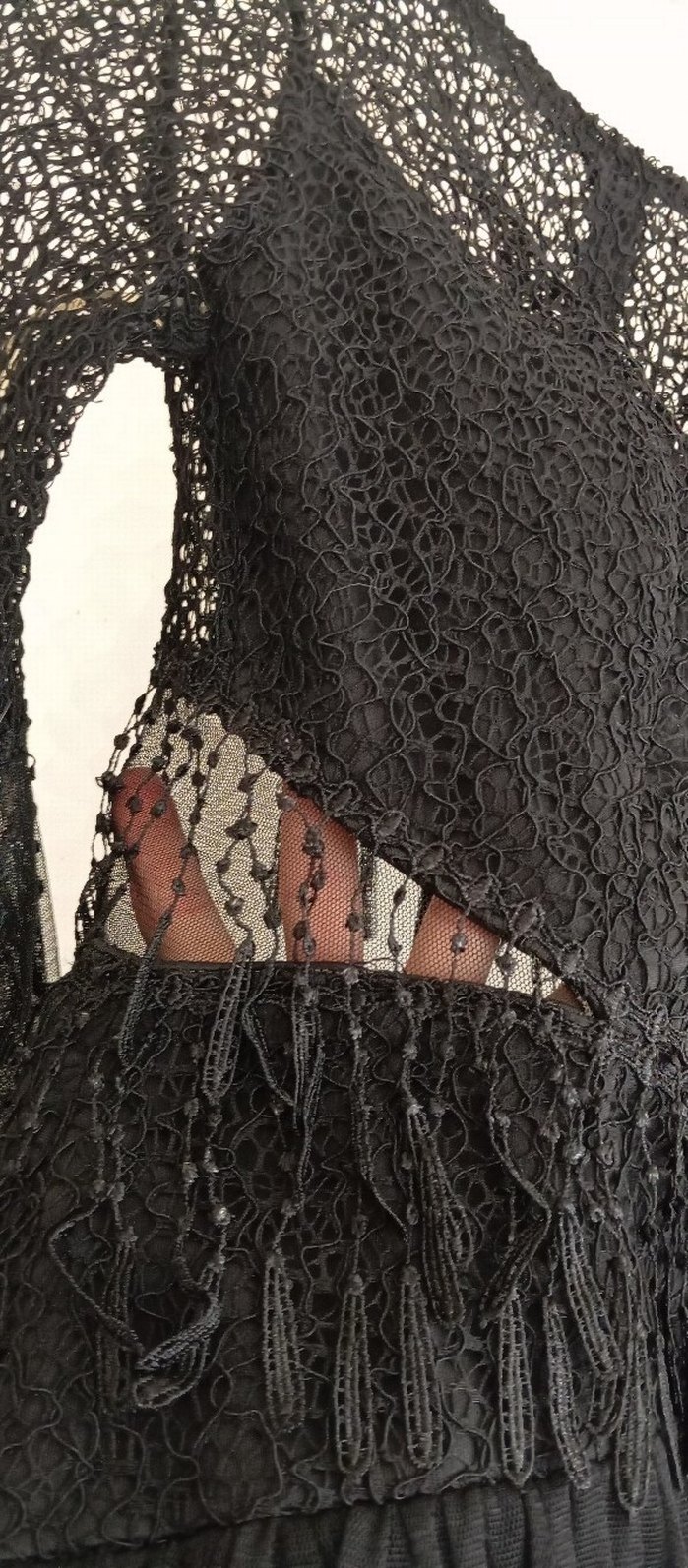 Dantel Detaylı Siyah Gotik mini  Abiye Elbise - Görsel 3