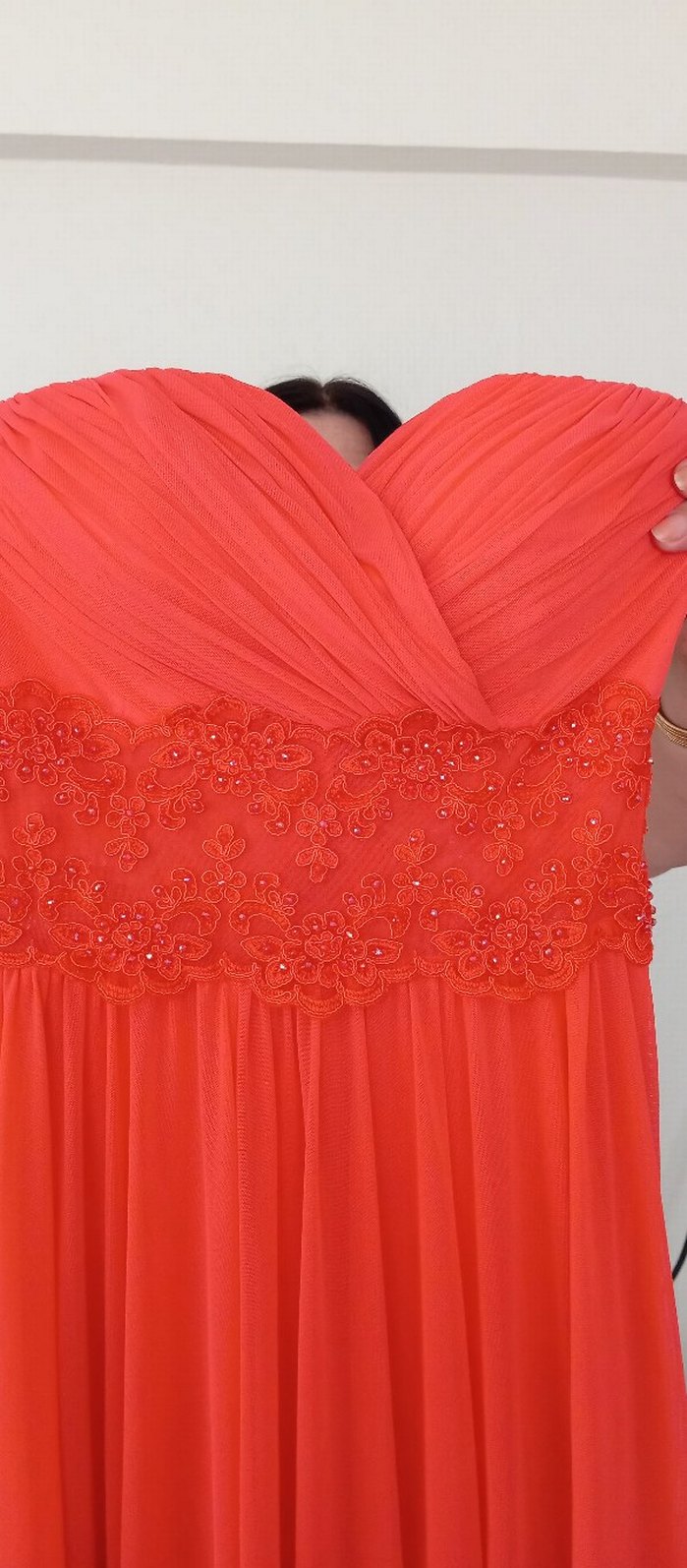 Drapeli Kırmızı Straplez Abiye Elbise - Görsel 2