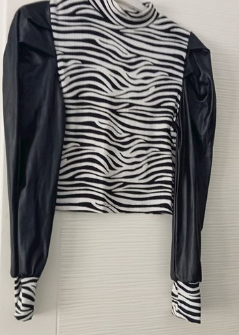 Zebra Desenli Deri Mini Bluz