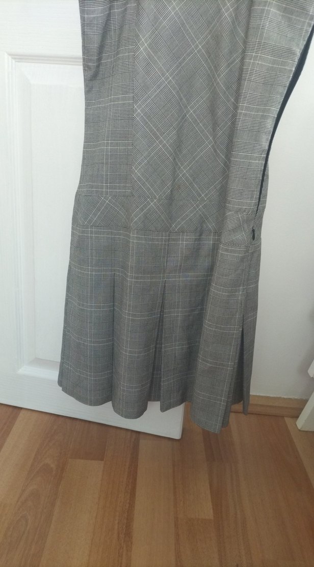 Gri Ekose Desenli Uzun Pilili etek - Görsel 3