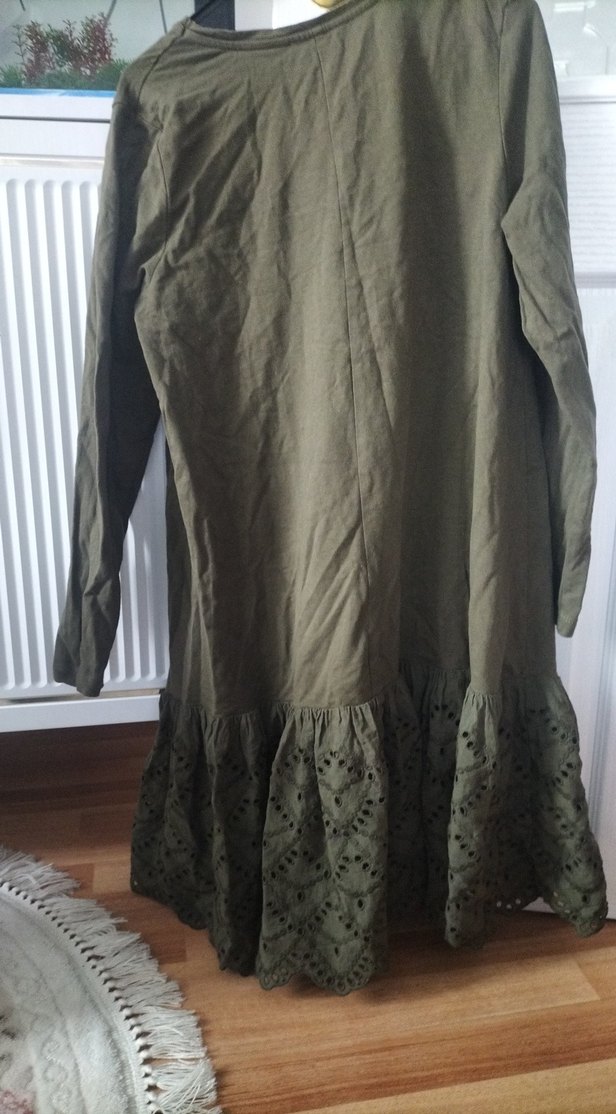 Kadın Bol Kesim Fırfırlı Keten Uzun Tunik - Görsel 2