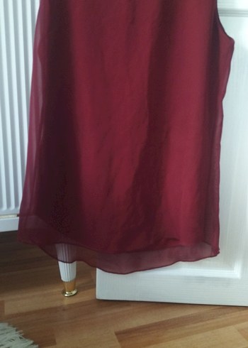 Bordo Kadın Kolsuz Saten Bluz - Görsel 2