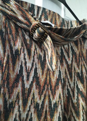 Kadın Kahverengi Yılan Desenli Pilili Bol Paça Pantolon - Görsel 2