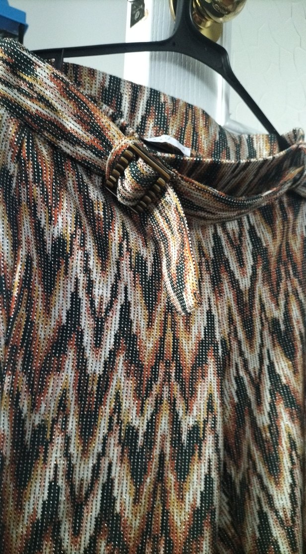 Kadın Kahverengi Yılan Desenli Pilili Bol Paça Pantolon - Görsel 2