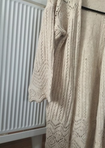 Bej Uzun Örgü Kadın Hırka - Görsel 2