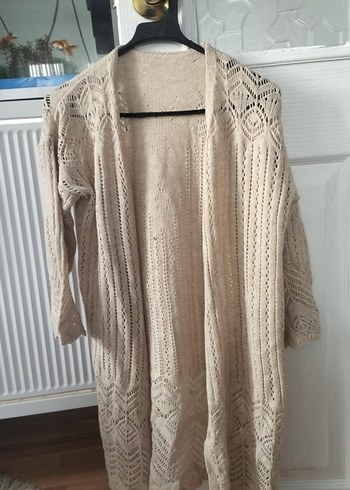 Bej Uzun Örgü Kadın Hırka - Görsel 3