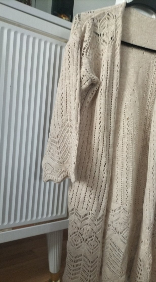 Bej Uzun Örgü Kadın Hırka - Görsel 2