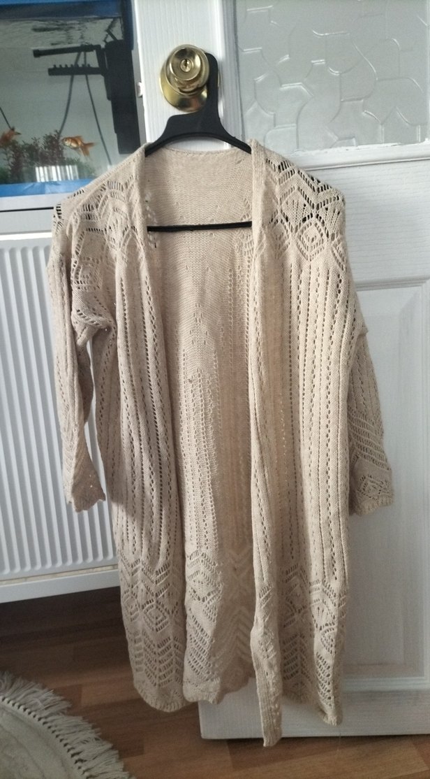 Bej Uzun Örgü Kadın Hırka - Görsel 3