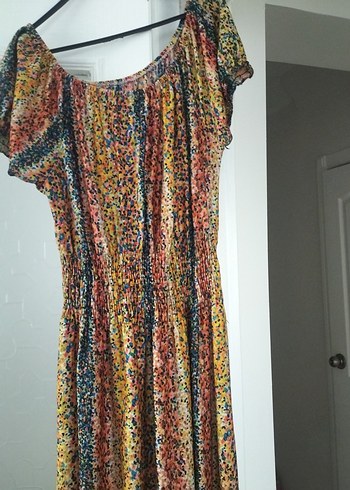 Bohem Çok Renkli Pileli Uzun Elbise - Görsel 2