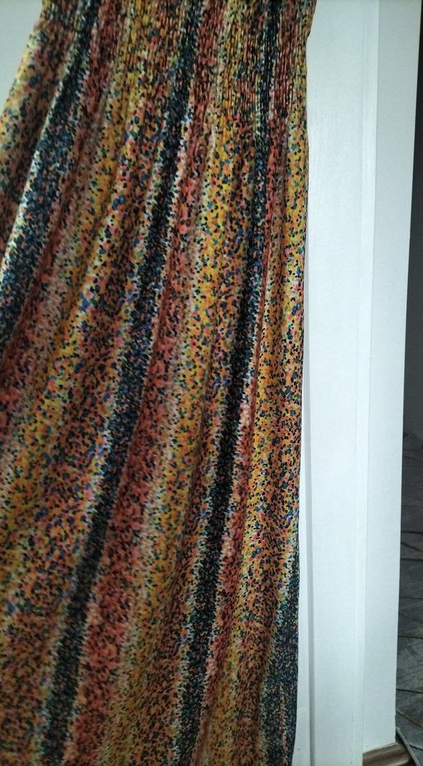 Bohem Çok Renkli Pileli Uzun Elbise - Görsel 3