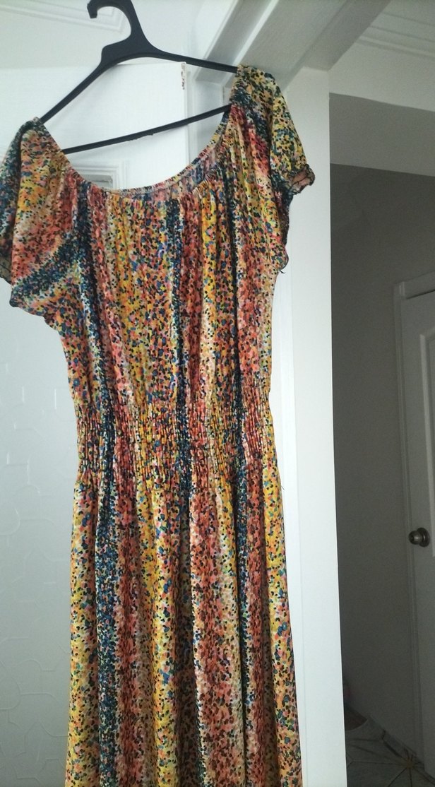 Bohem Çok Renkli Pileli Uzun Elbise - Görsel 2