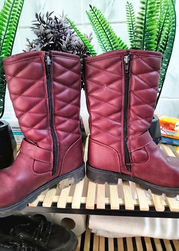 Kız Çocuk Bordo Deri Tokalı Biker Çizme - Görsel 2