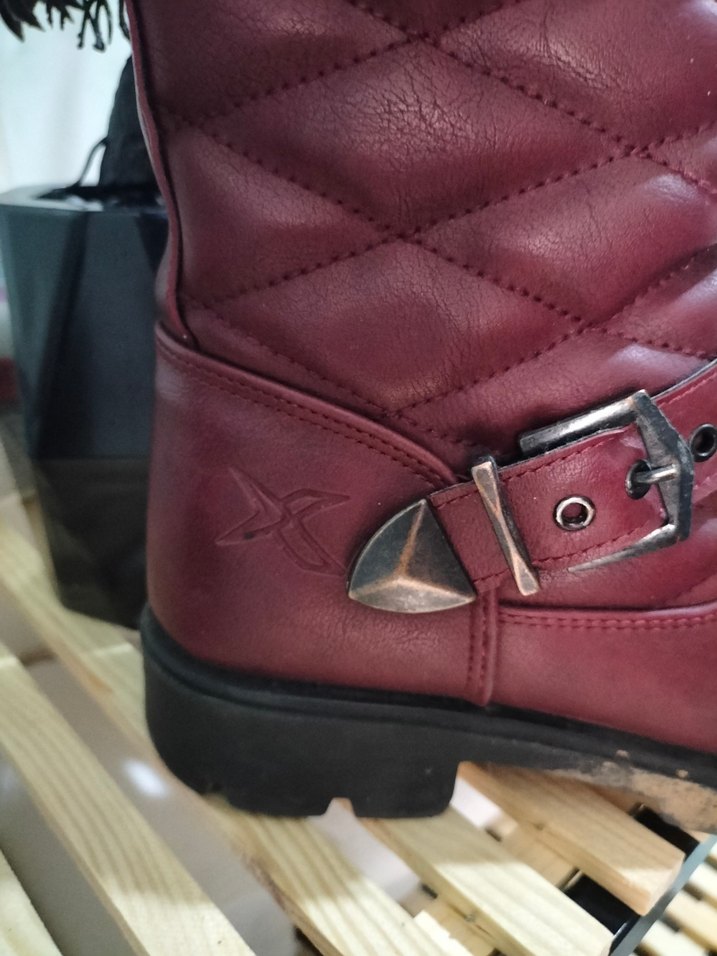 Kız Çocuk Bordo Deri Tokalı Biker Çizme - Görsel 3