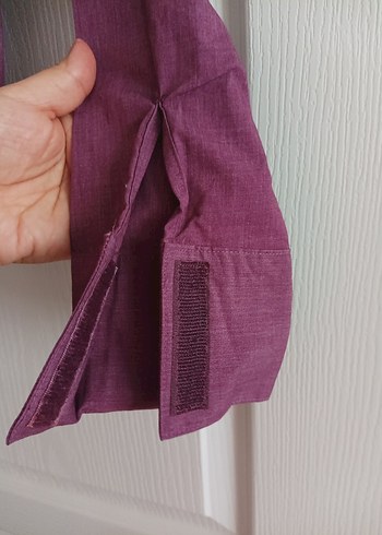 s Beden bordo Renk Bordo Düğmeli Keten Kadın Gömlek
