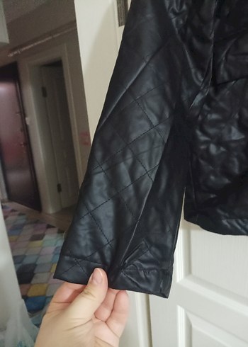 Düğmeli Siyah Deri Biker Ceket - Görsel 3