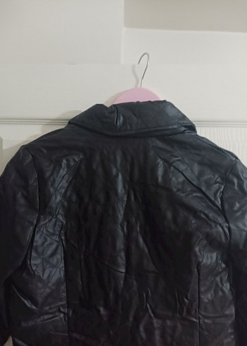 Düğmeli Siyah Deri Biker Ceket - Görsel 7