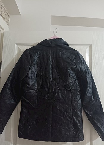 Düğmeli Siyah Deri Biker Ceket - Görsel 6