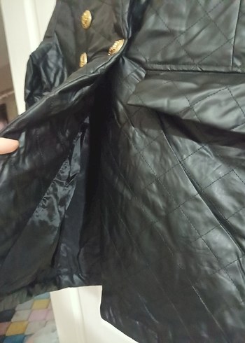 Düğmeli Siyah Deri Biker Ceket - Görsel 5