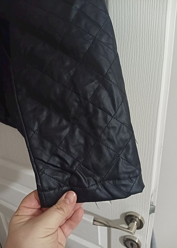 Düğmeli Siyah Deri Biker Ceket - Görsel 4