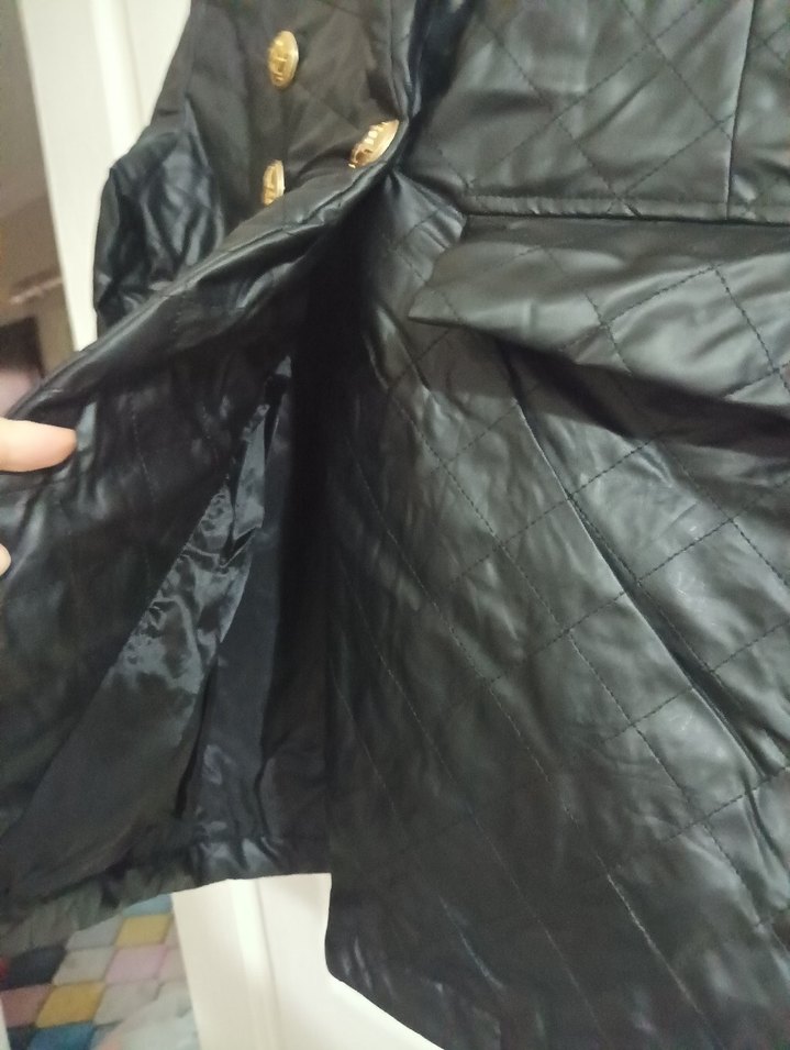 Düğmeli Siyah Deri Biker Ceket - Görsel 5