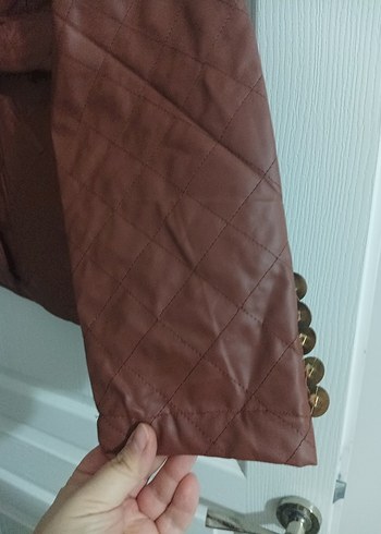 Düğmeli Kahverengi Kadın Deri Ceket - Görsel 4