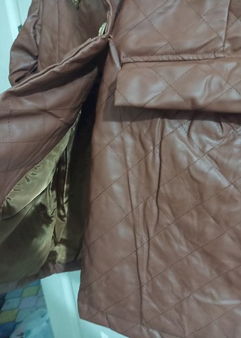 Düğmeli Kahverengi Kadın Deri Ceket - Görsel 5