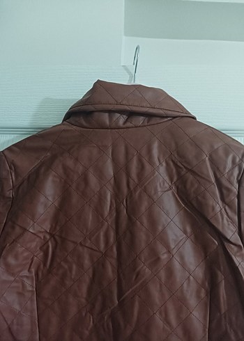 Düğmeli Kahverengi Kadın Deri Ceket - Görsel 7