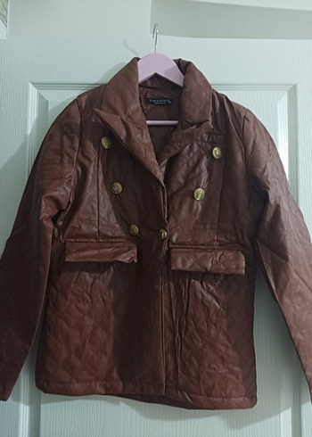 Düğmeli Kahverengi Kadın Deri Ceket - Görsel 2