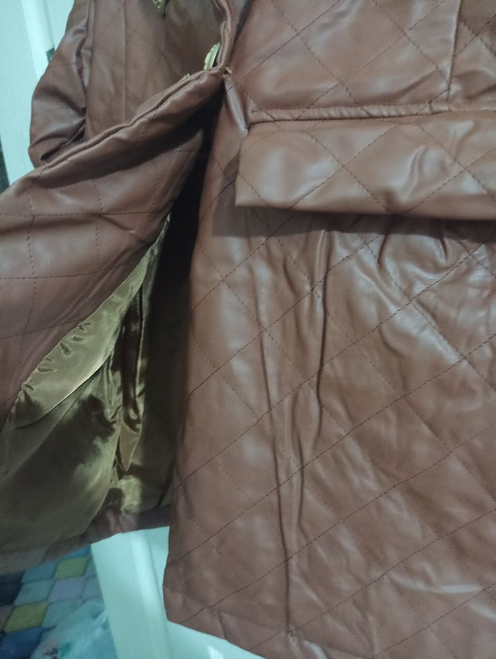 Düğmeli Kahverengi Kadın Deri Ceket - Görsel 5