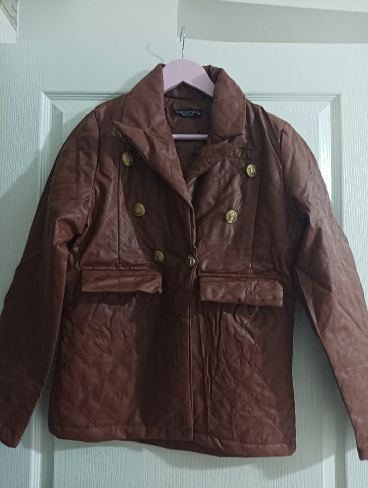 Düğmeli Kahverengi Kadın Deri Ceket - Görsel 2