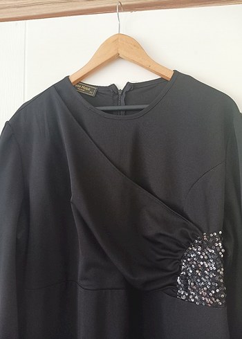 Uzun Kollu Siyah Kadın Abiye Elbise - Görsel 2