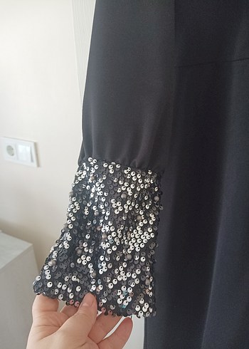 Uzun Kollu Siyah Kadın Abiye Elbise - Görsel 3