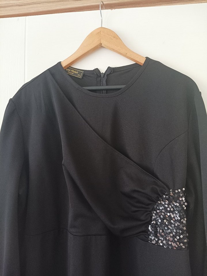 Uzun Kollu Siyah Kadın Abiye Elbise - Görsel 2