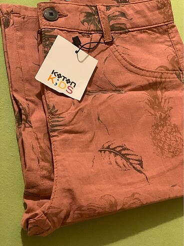 Koton Kids Koton keten şort kiremit rengi