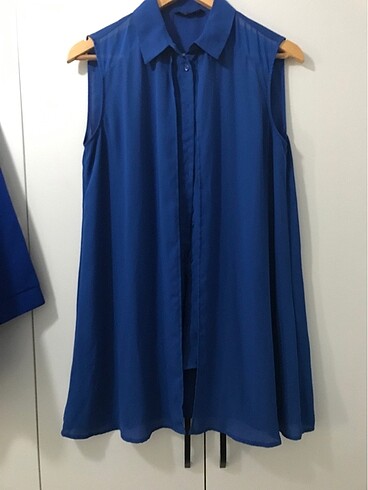 Saks Mavisi Kolsuz Yelek Gömlek