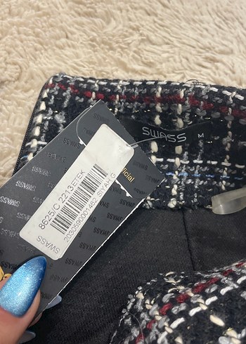 Kürk Detaylı Kareli Midi Etek - Görsel 3