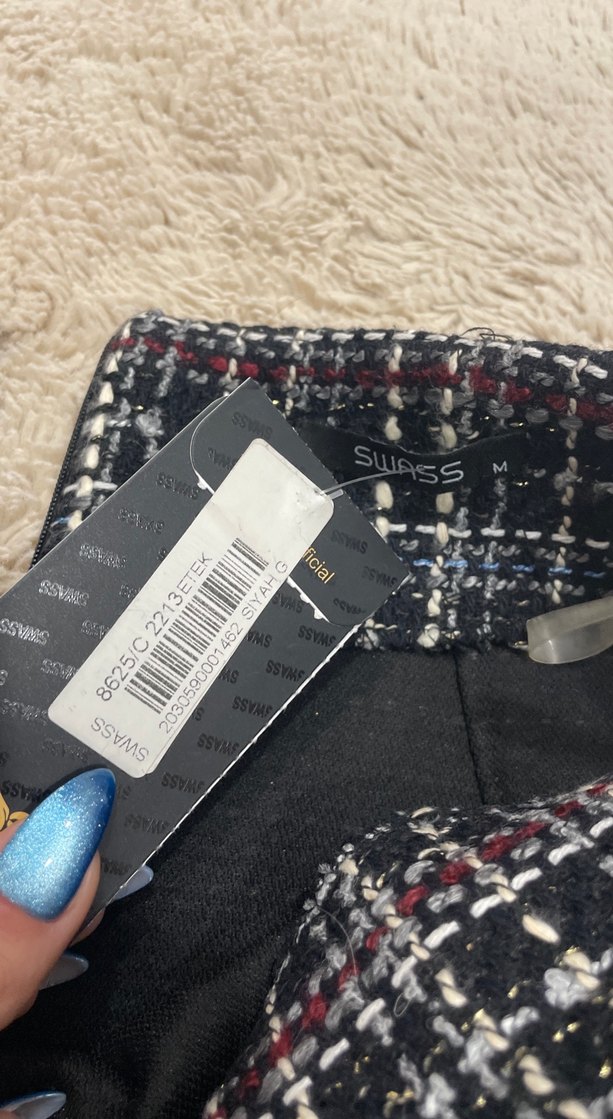 Kürk Detaylı Kareli Midi Etek - Görsel 3