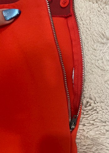 Kırmızı Fermuarlı Kadın Kumaş Pantolon - Görsel 2